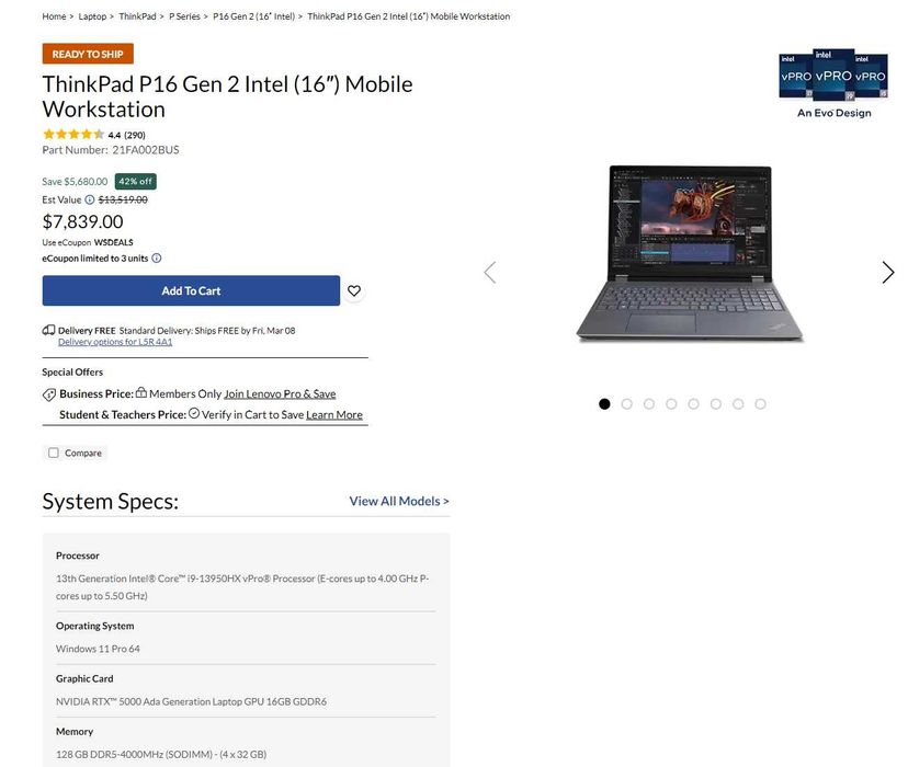 Lenovo P16 Gen2 OLED i9-13950HX 128GB Nvidia RTX 5000 16GB 4TB 13.500$