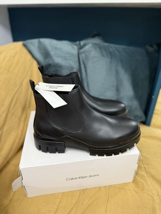 Calvin Klein Jeans cizme Chelsea din piele neagra marimea 42 noi origi