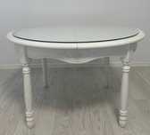 Masa Extensibila alba din lemn masiv; Masa cu blat rotund 120x120