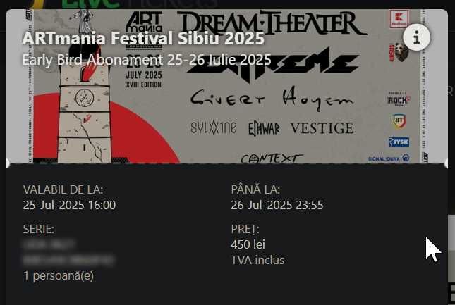 bilet abonament ArtMania Sibiu 2025