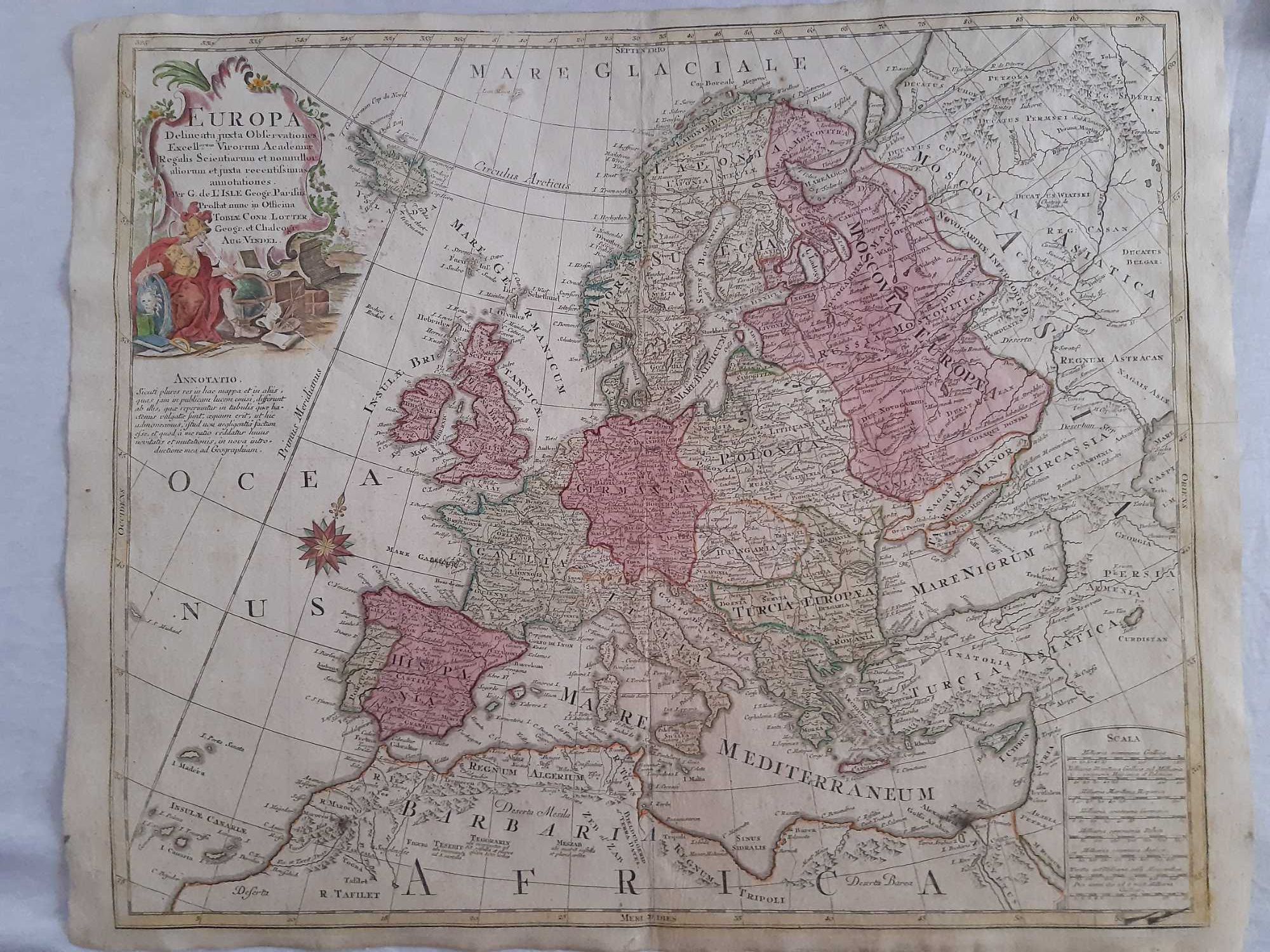 Harta a Europei (Conrad Lotter sec XVIII)