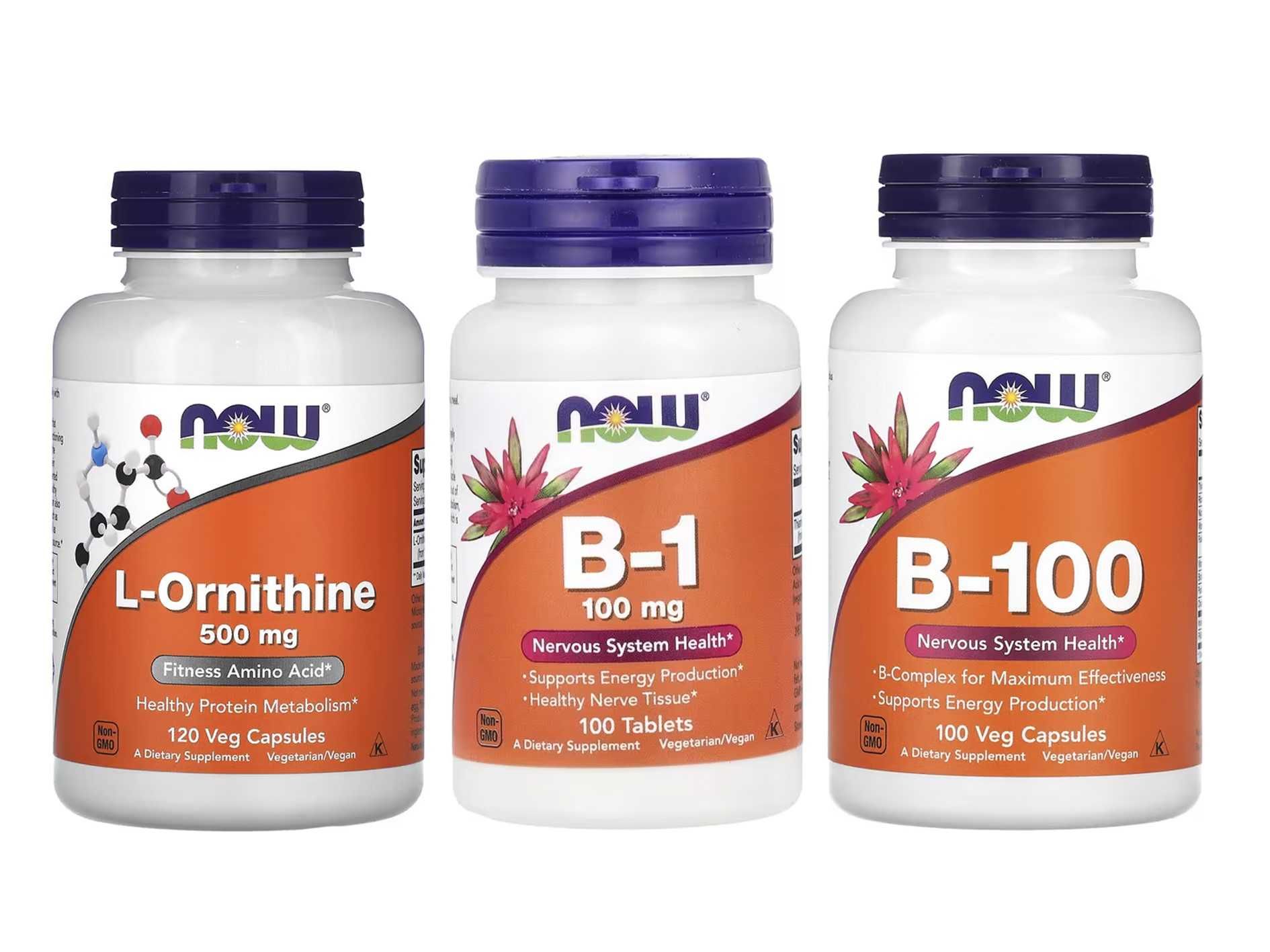 NOW Foods Now L-Ornithine L-орнитин B1  B100 Б1 Б100 B-1 B-100