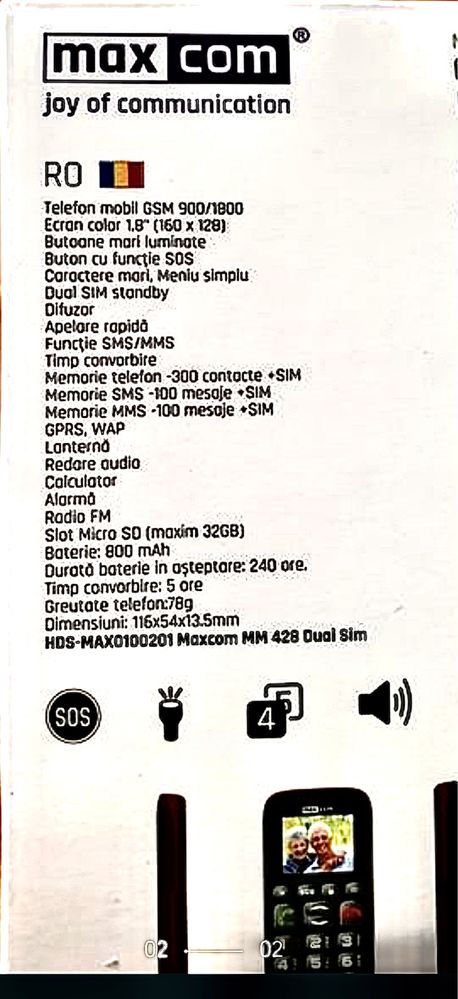 Telefon mobil Maxcom MM428, Dual Sim, Liber retea Digi/Vodafone/Orange