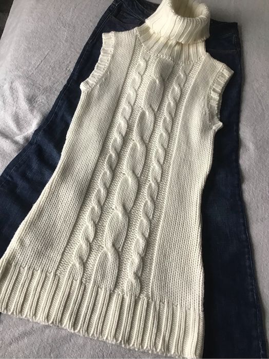 Дълга бяла/екрю туника плетиво S