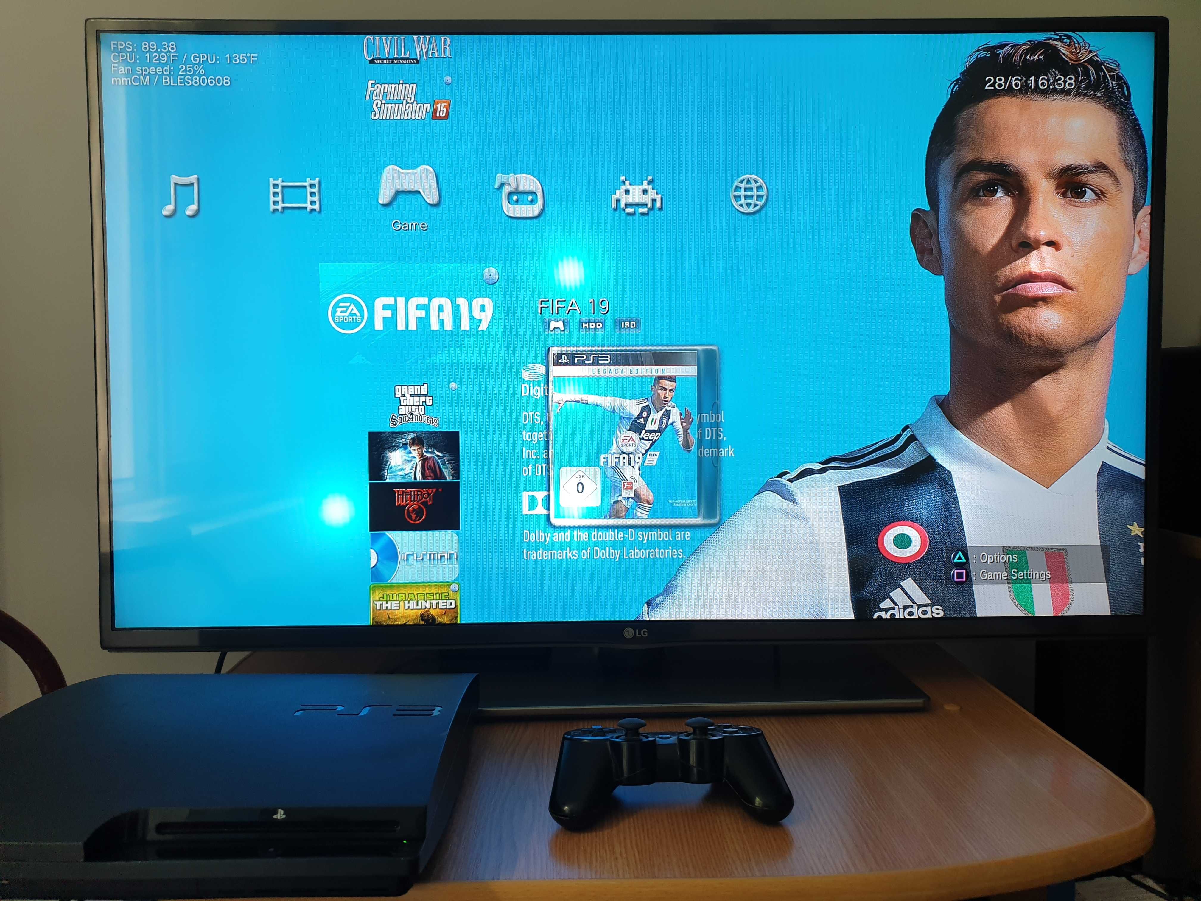 PS3 modat HEN 120 GB + 30 jocuri (GTA, Red Dead, FIFA 19, NFS)