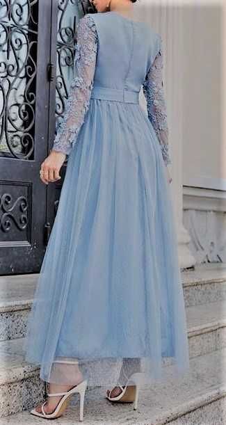 Официална рокля дантела, Синя дълга рокля, Макси рокля , Елегантна