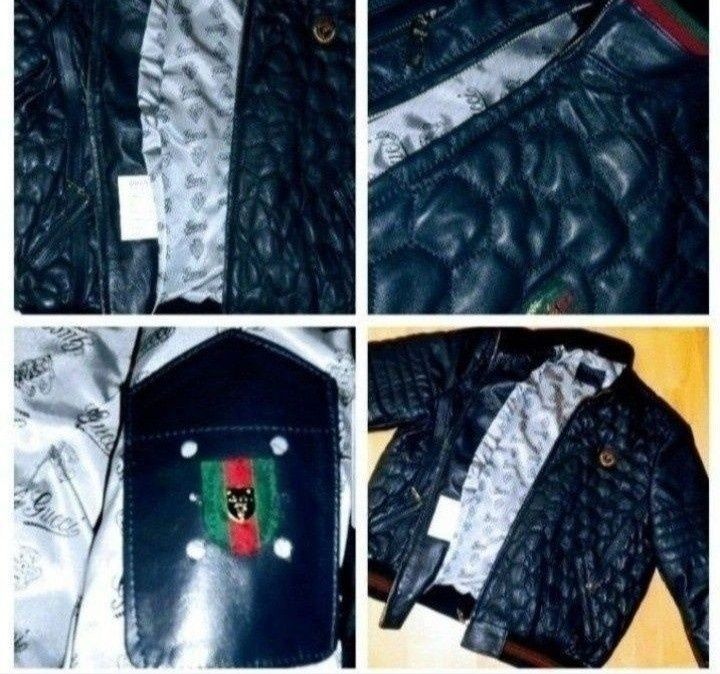 Geaca matlasata sezonul rece,piele naturala 100% Gucci,logo metalic