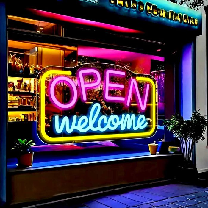 Reclama luminoasa LED Neon „OPEN Welcome”