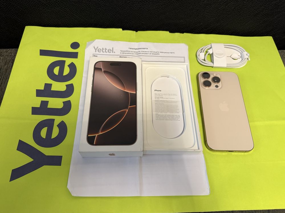 КАТО НОВ 256GB iPhone 16 Pro Max Yettel Гаранция 2028 г. Desert