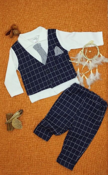 Set BABY BOY compus din pantaloni, vesta si bluza cu cravata