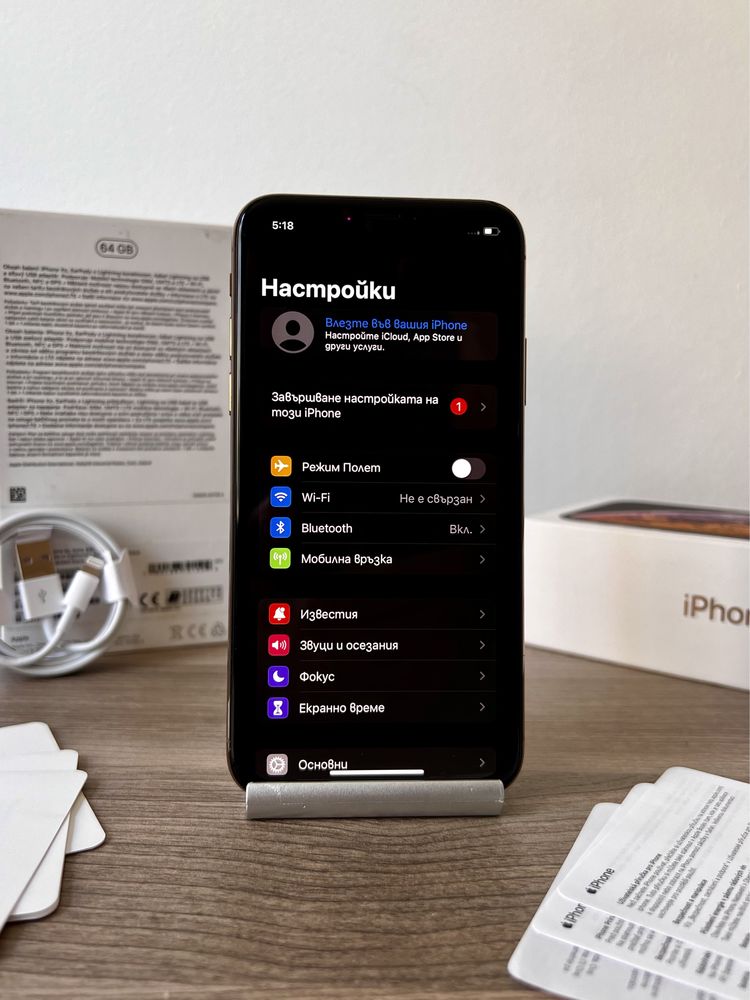 iPhone Xs, 64GB, Gold, КАТО НОВ, 100% батерия, ГАРАНЦИЯ!