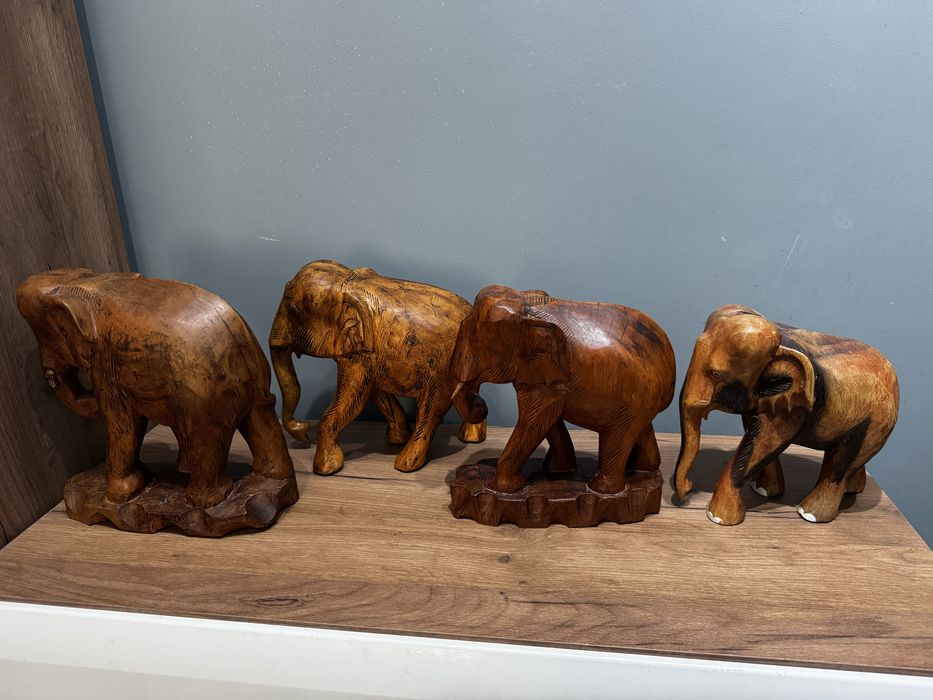Ръчно изработени дървени фигури на слонове – комплект от 4 броя