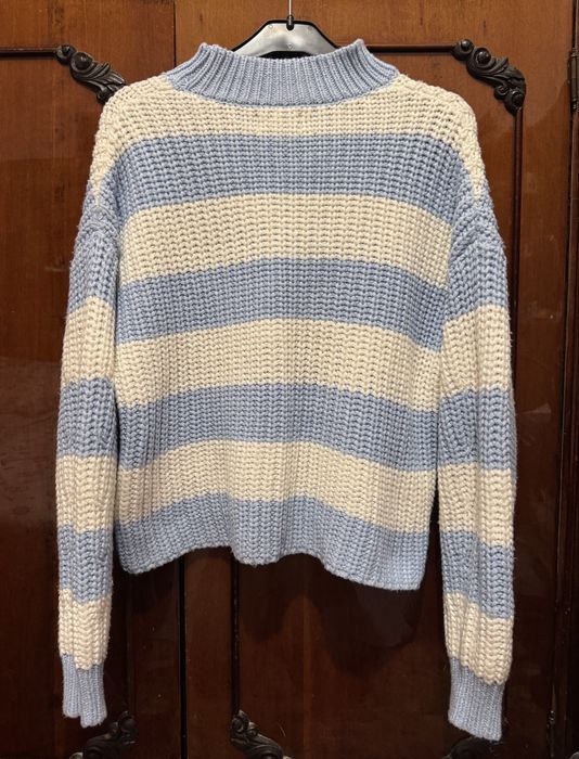 Pulover Cropp alb-bleu