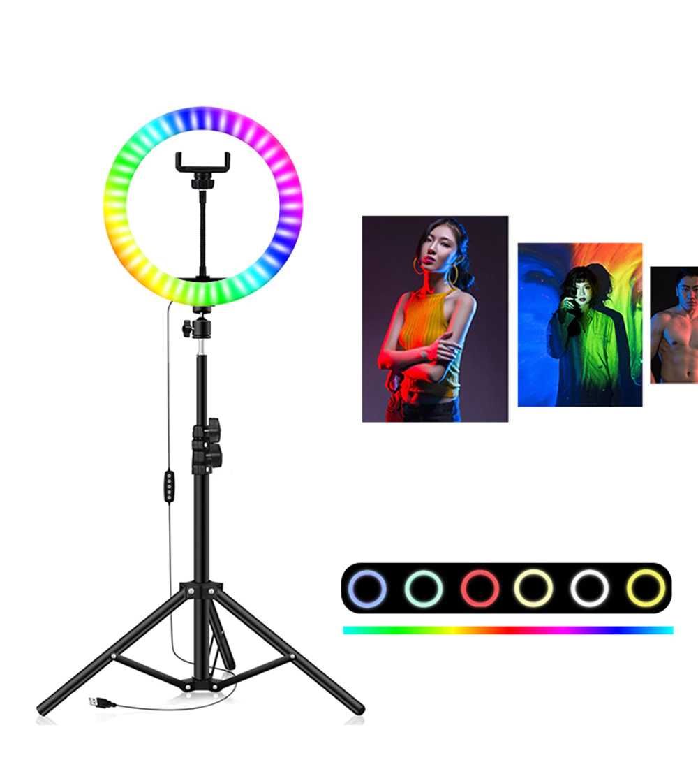 Ефектен многоцветен RGB LED ринг със статив MultiColour