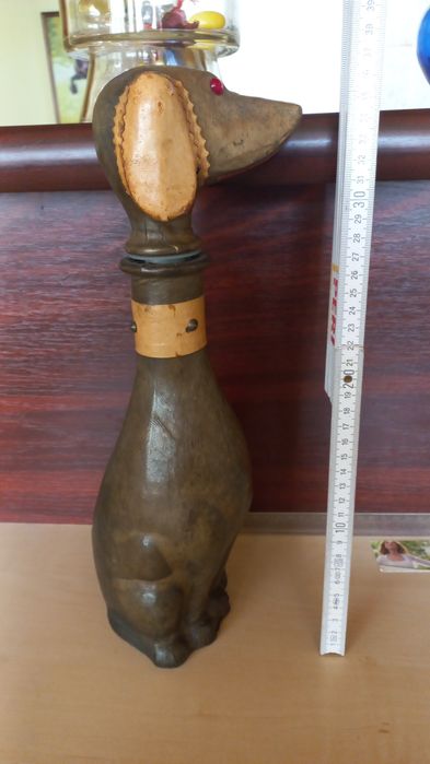Decantor Vintage Empoli , Sticla in piele ,formă de Câine