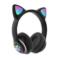 Casti fara fir, Bluetooth, cu jocuri lumini LED urechi de pisica