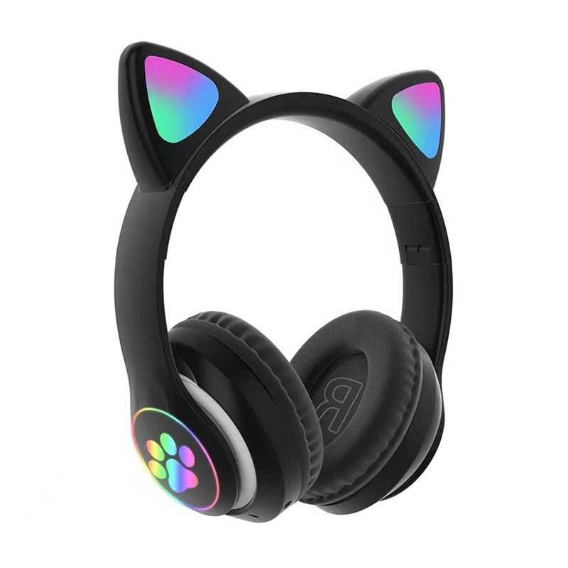 Casti fara fir, Bluetooth, cu jocuri lumini LED urechi de pisica