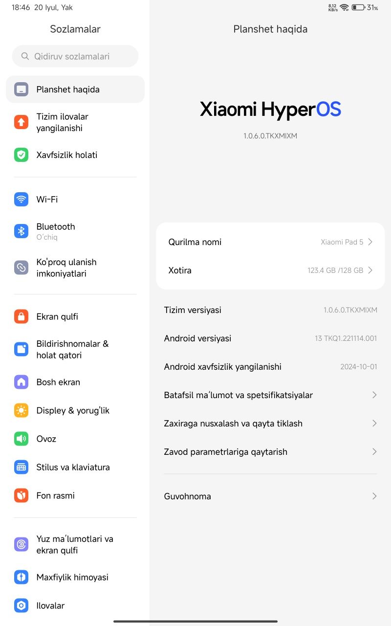 Xiaomi xyper os pad5
