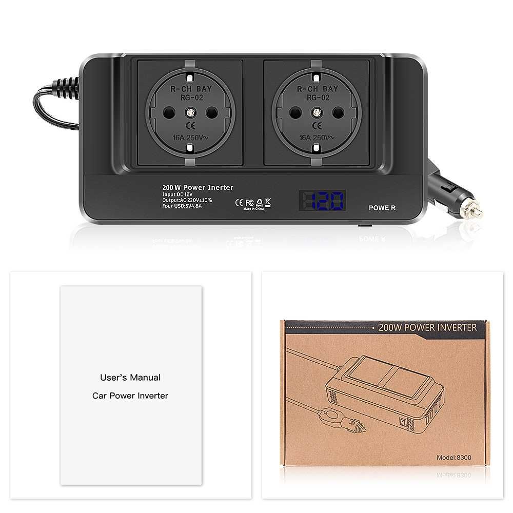 Инвертор за кола 200W 12V към 220V + 4 * USB