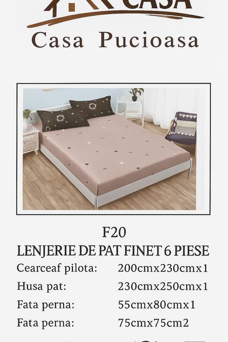 Lenjerie pat ,6 piese ,Casa Pucioasa -bumbac finet ,model nou
