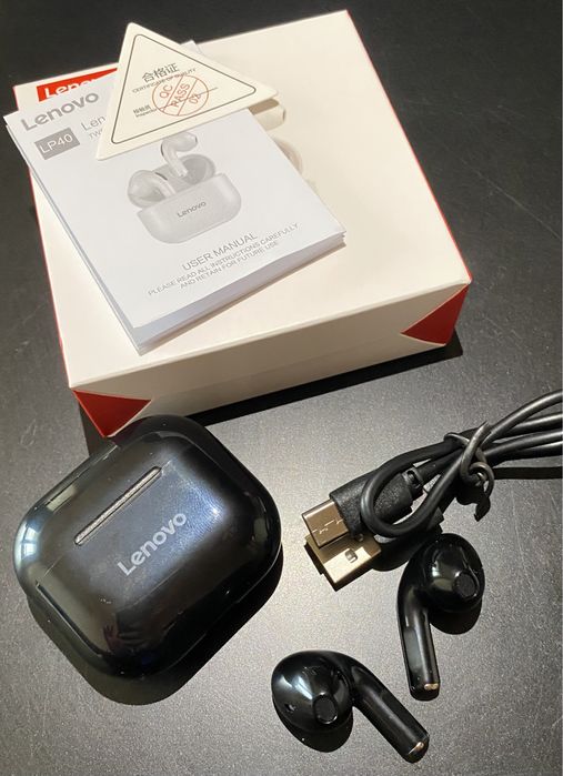 Безжични слушалки Lenovo LP40 TWS, Bluetooth 5.0, Черен