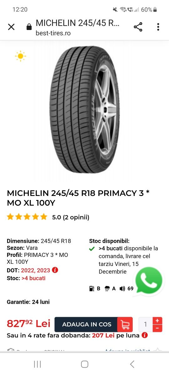 Michelin 245 45 18 vară, DOT  0922