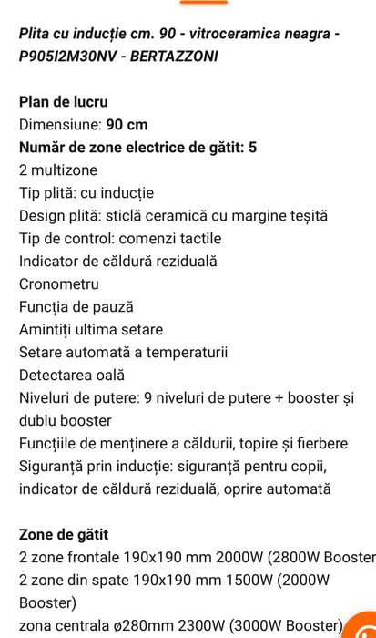 Plita electrica cu inductie,marca Bertazzoni