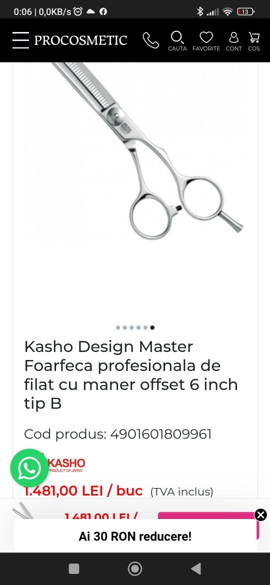 Foarfeca Japoneza profesionala de filat/frizer/tuns