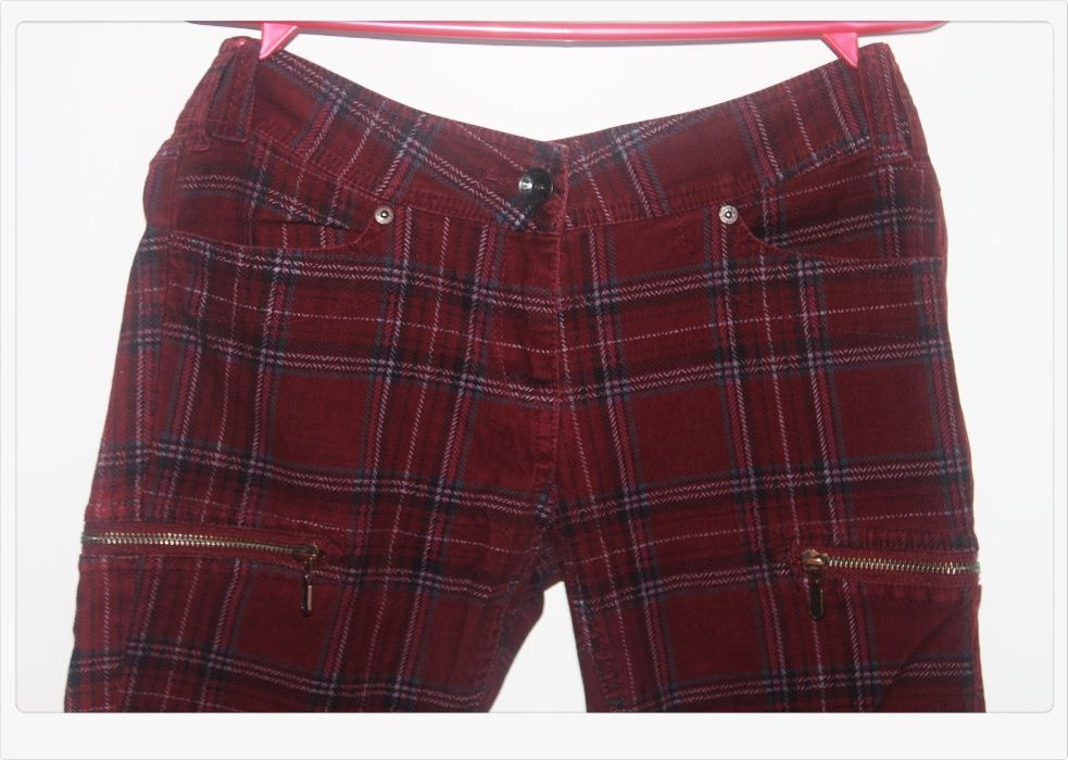 Blugi burgundy tartan Punk Rock Goth model tartan marca S.Oliver
