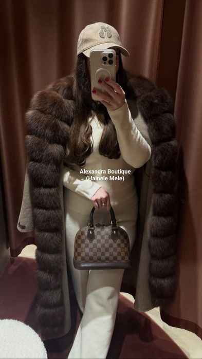 Palton alpaca (cașmir) cu blana naturala de vulpe