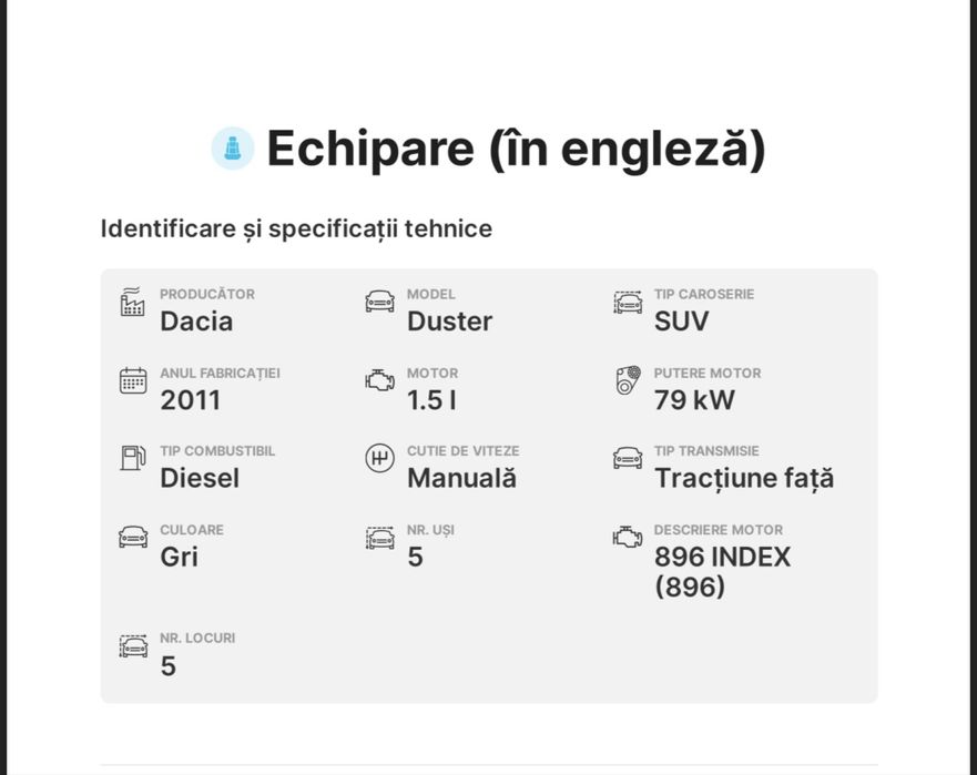 Vand Dacia Duster Model Prestige 4x2