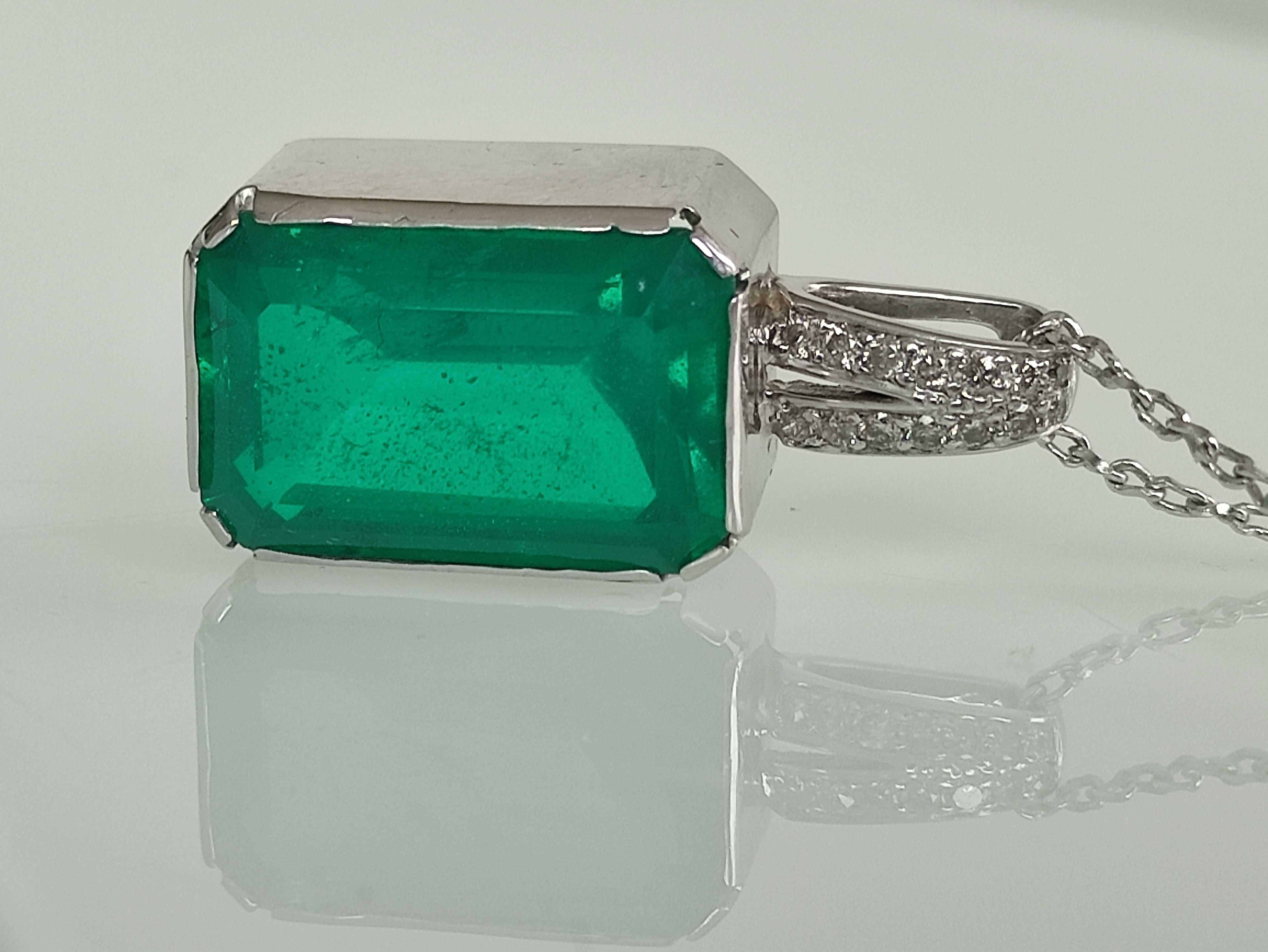 Colier aur 14k cu Chatham emerald si diamante 14ct