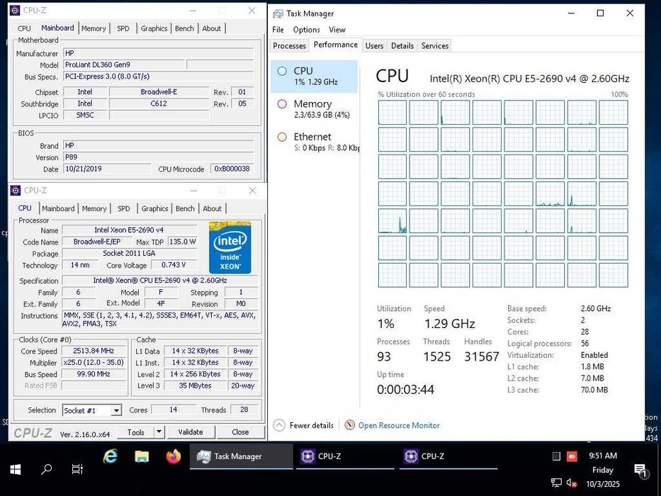 Server HP proLiant DL360 gen 9 ,28 cores/56 threads, 64gb ram,480gb s