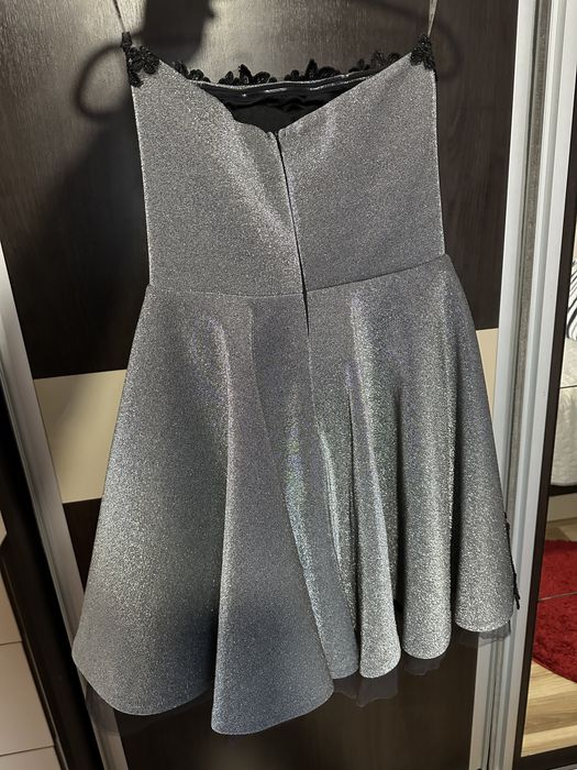 Rochie de ocazie argintiu cu negru