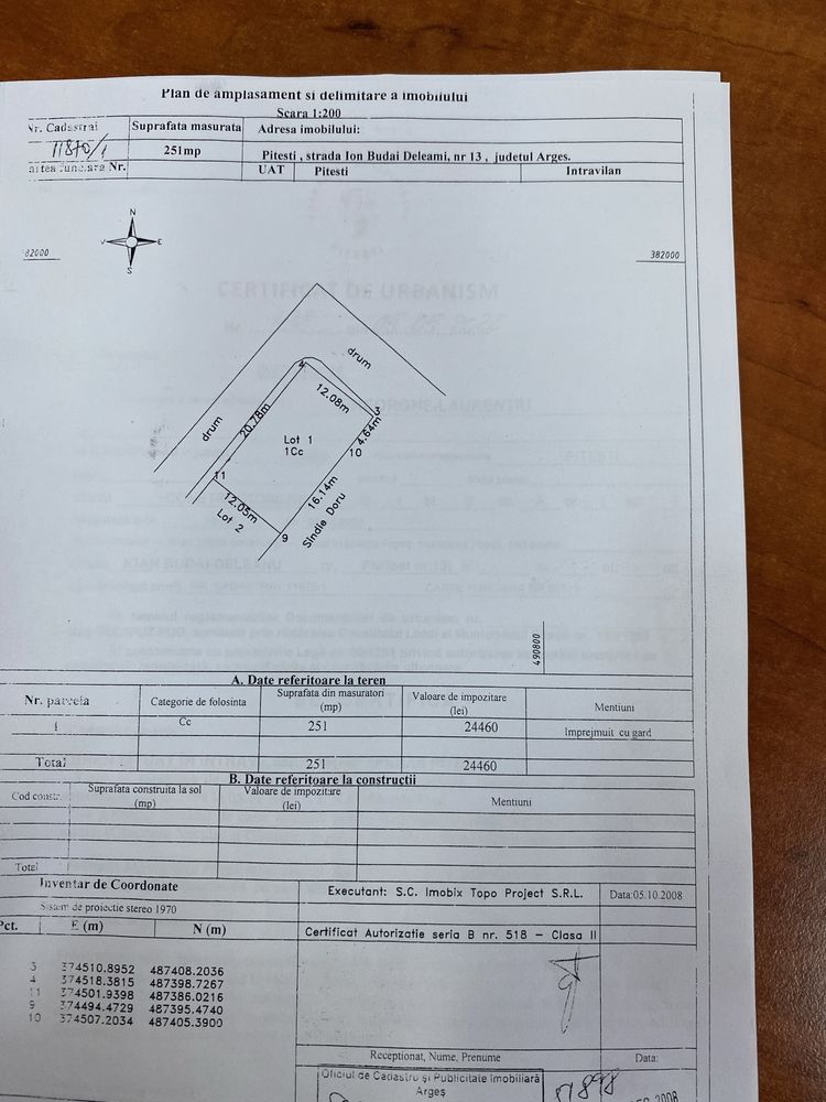 Vand Teren Sup 251 mp Gavana Certificat de Urbanism P+2  Etaje