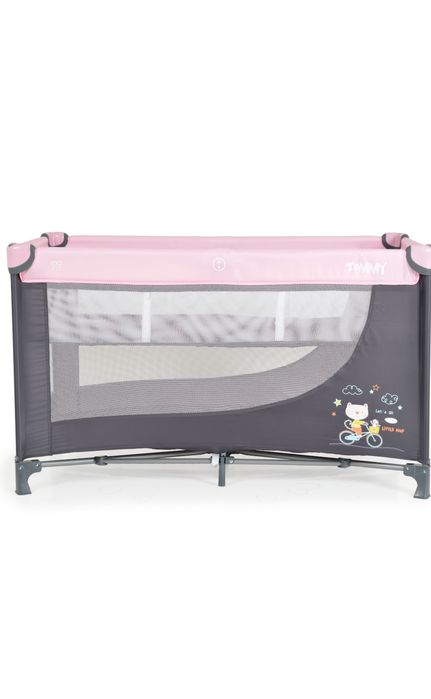 Patut pliabil cu doua niveluri P9010 Tommy, Roz/Gri