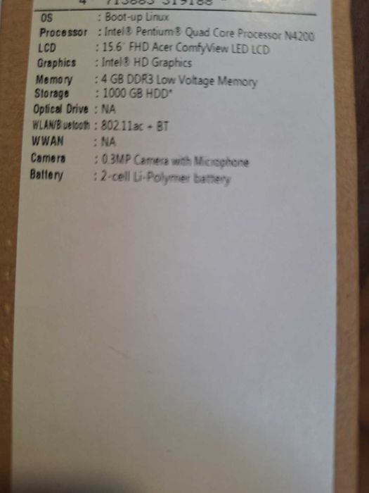 Продавам лаптоп ACER Aspire 3,модел A315-31-P7BG