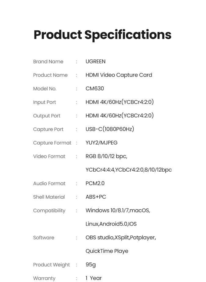 GAMING STREAM UGREEN HDMI карта видеозахвата  4K/60FPS, 1080/60FPS