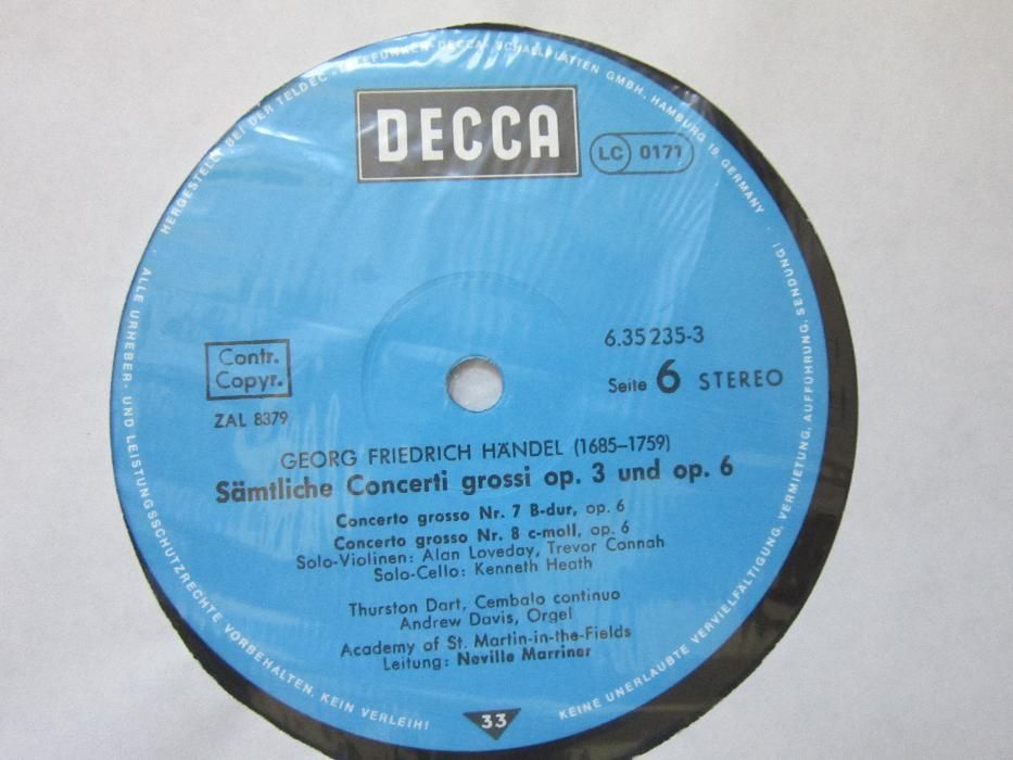 vinil rar Handel ‎ Neville Marriner  Samtliche Concerti Grossi 1974