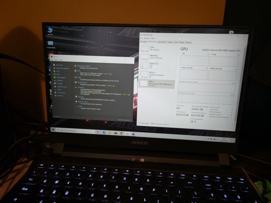 Laptop Gigabit Aorus i7 11800h/ rtx 3060