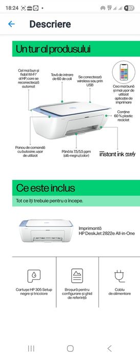 Multifunctional WIRELES inkjet color HP DeskJet 2822e NOU