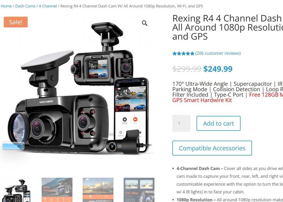 Видеорегистратор 3 камеры 360° Из Америки! WI-Fi GPS Приложение США