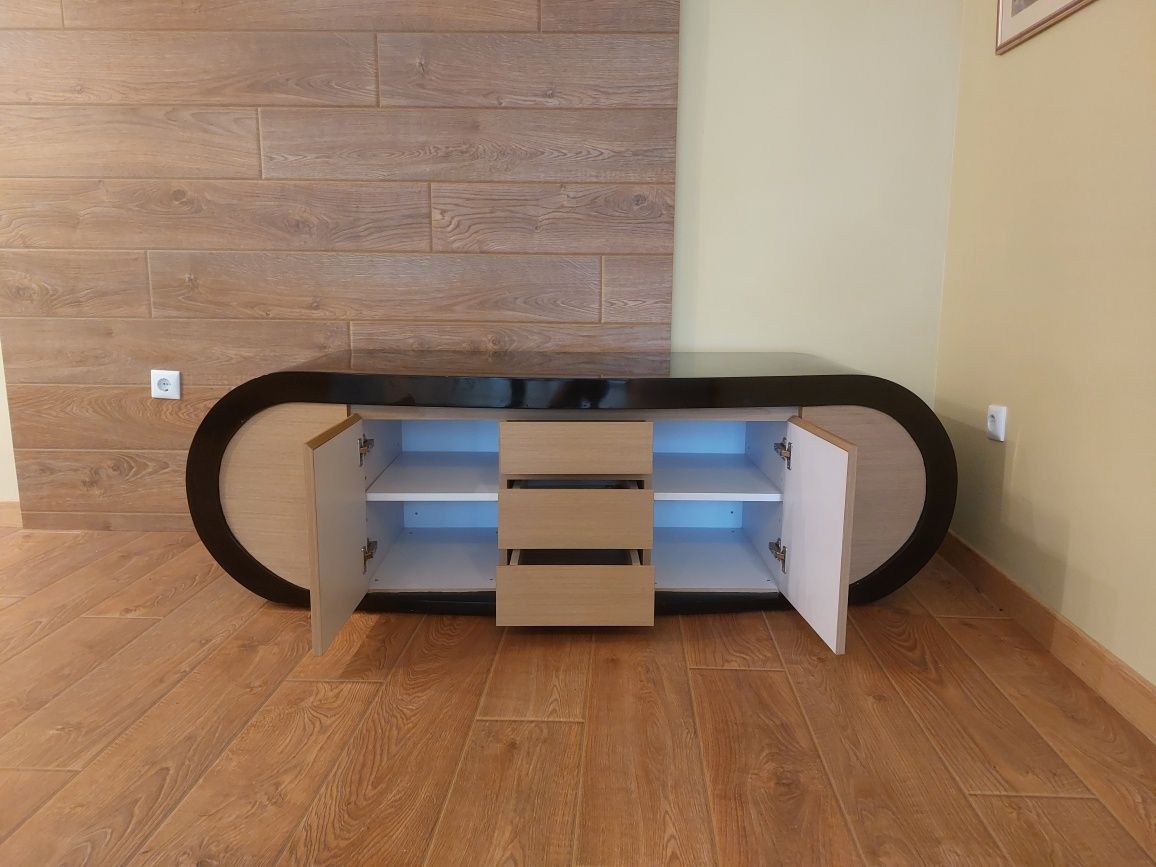 Луксозно Офис Обзавеждане Бюро Goggle desk Плътен МДФ Черен Лак Шкаф