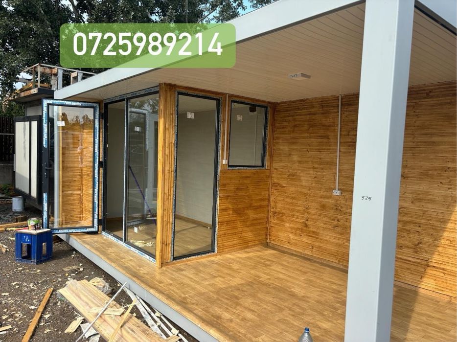 Container premium cu riflaj de lemn container tip terasa spalatori aut