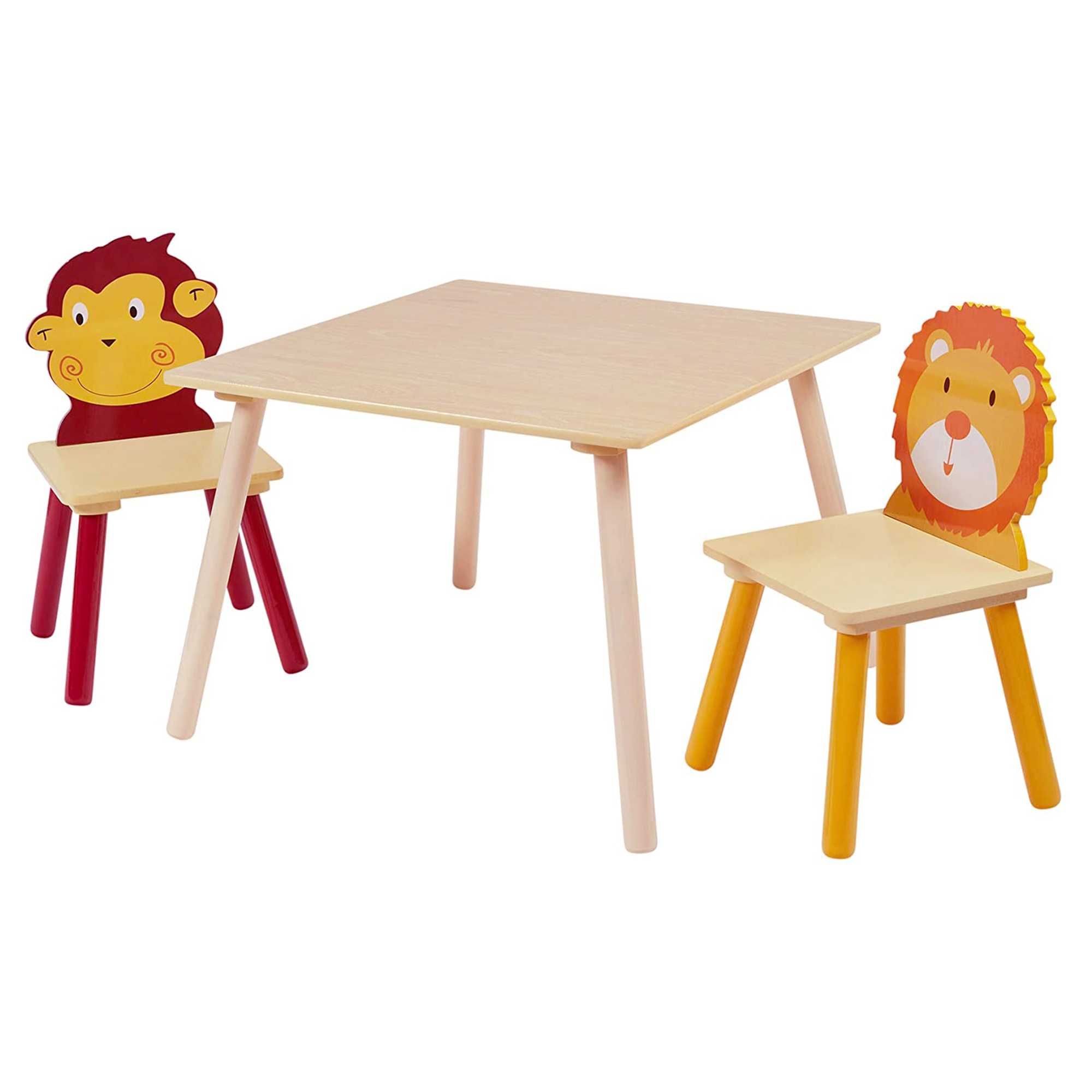 Детска Дървена Маса с 2 Столчета, Комплект - за Учене, Игра, Хранене