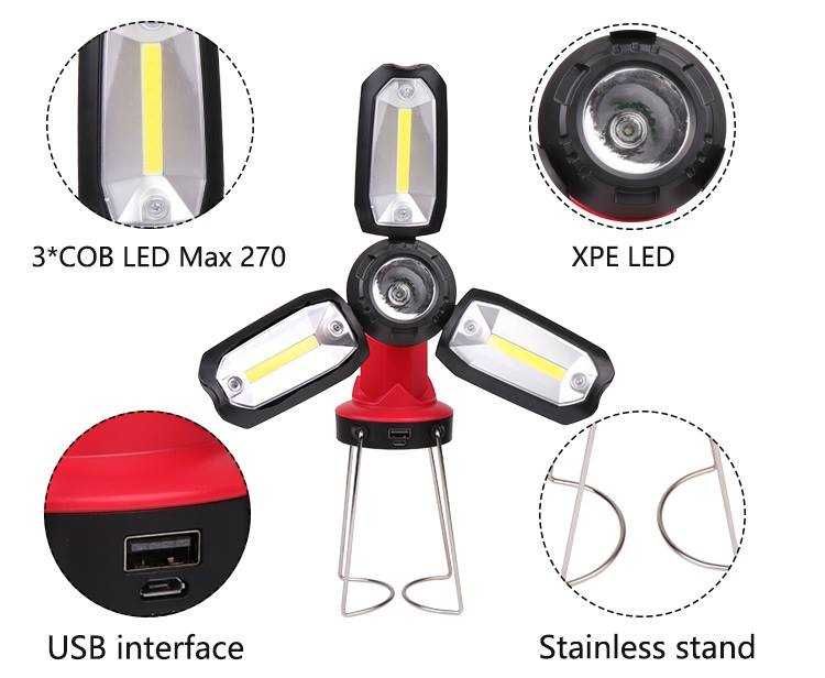 Презареждащ се фенер 6в1 - сгъваем LED прожектор тип работна лампа