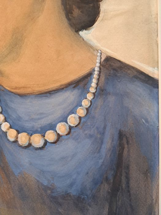 Pictură,aquarelă "Autoportret",Ana Maria Ghica Deleni (n.1899-d.1978)