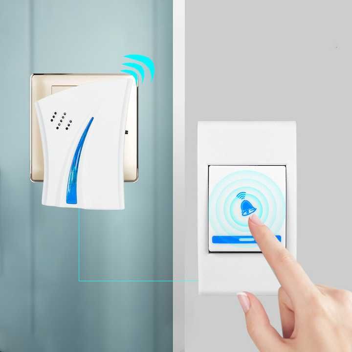 Sonerie fara fir cu baterii, telecomanda, 32 melodii, LED, raza 150 m