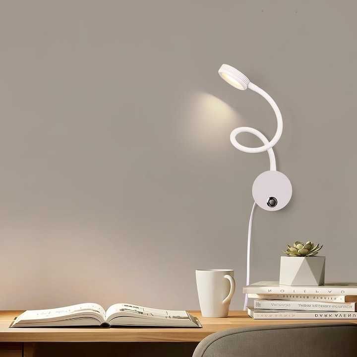 Стенна лампа, ERWEY®, LED, Гъвкава, USB порт за зареждане, 4W, Бяла...