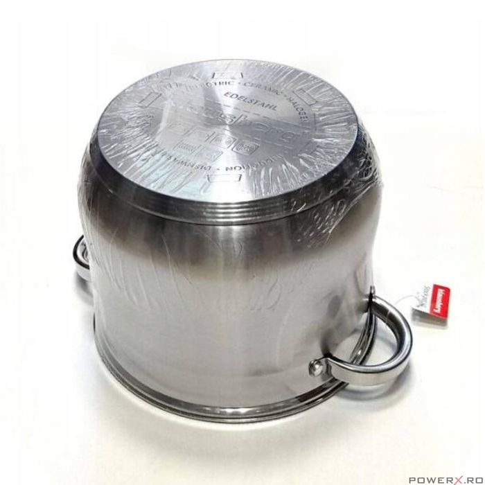 Oala din inox cu capac din sticla, 22cm,Fund termic multistrat, 7l
